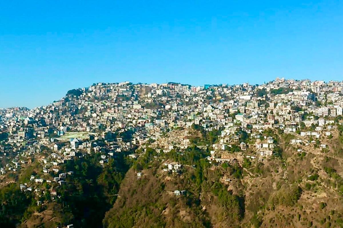 The hilltop city of Aizawl spread across a ridge in Mizoram