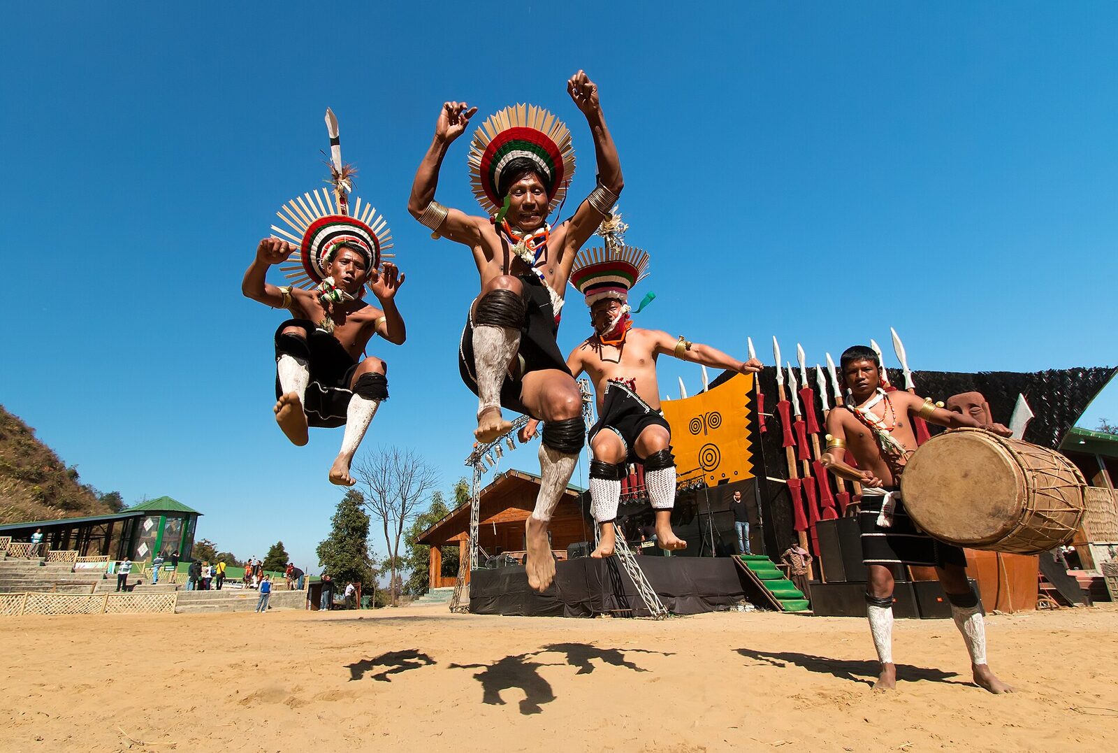 Naga dancers leaping at the Hornbill Festival
